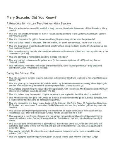 Mary Seacole: Did You Know? | Teaching Resources