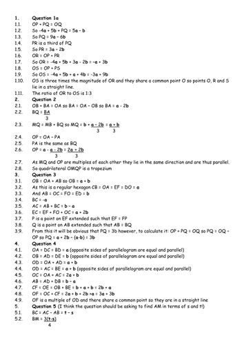 Answers for Vectors worksheet | Teaching Resources