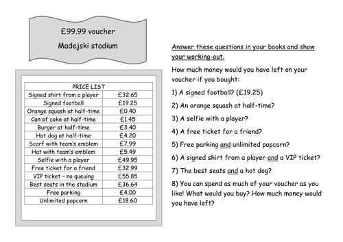 Subtracting using decimals | Teaching Resources