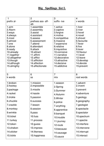 big spellings spelling lists ks2 whole school by ellieteacher