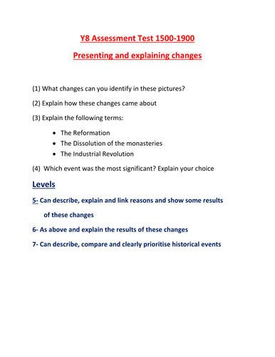 Industrial Revolution differentiated assessment and review sheet