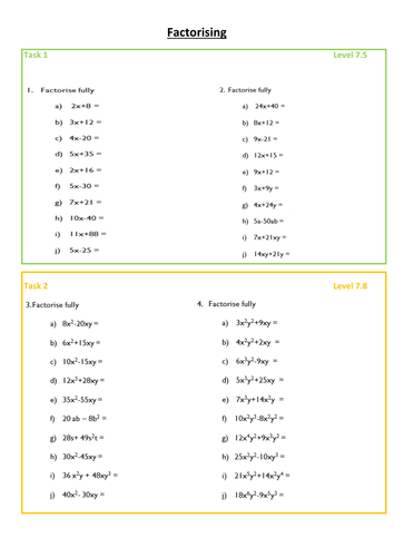 factorising into a single bracket resources tes