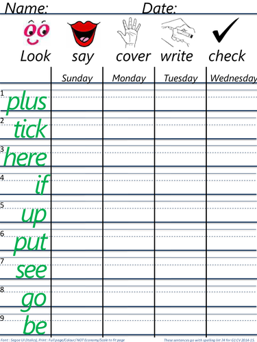 spelling template ks1 9 words by christianv uk