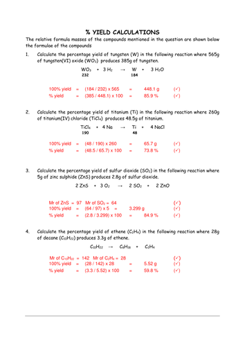 Percentage Yield Calculations