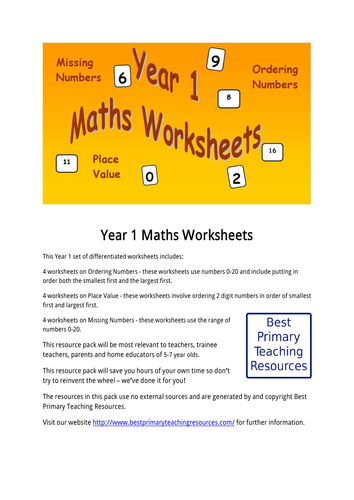 maths worksheets year 1 teaching resources