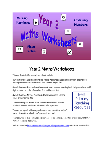 maths worksheets year 2 by bestprimaryteachingresources