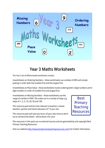 maths worksheets year 3 teaching resources