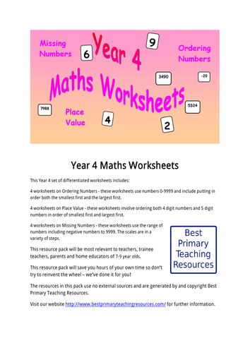 maths worksheets year 4 teaching resources