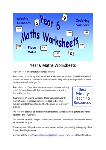 maths worksheets year 6 teaching resources