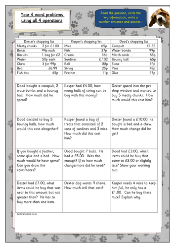 Year 4 5 Money Word Problems Teaching Resources