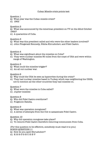 Points Test Cuban Missile Crisis