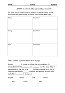 Solar eclipse worksheet | Teaching Resources
