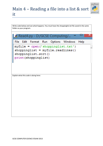 A453 - Python Reading Writing Sorting Files | Teaching Resources