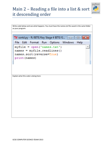 A453 - Python Reading Writing Sorting Files | Teaching Resources