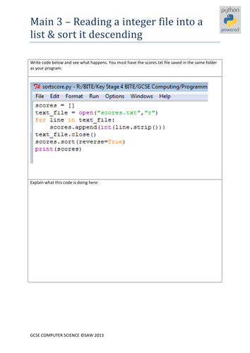 A453 - Python Reading Writing Sorting Files | Teaching Resources