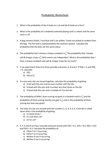 Mixed Probability Worksheet | Teaching Resources
