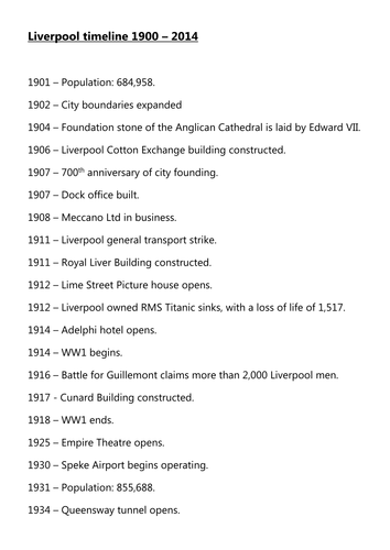 Y5 History Liverpool History 1900 - 2014 | Teaching Resources
