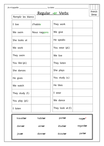 FRENCH ~ Planting a regular -er verb by labellaroma - UK Teaching ...