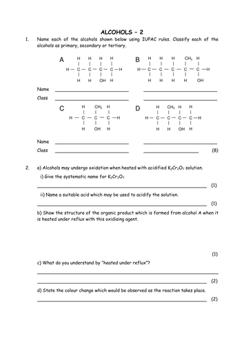 Chemistry: Alcohols- Names and Reactions