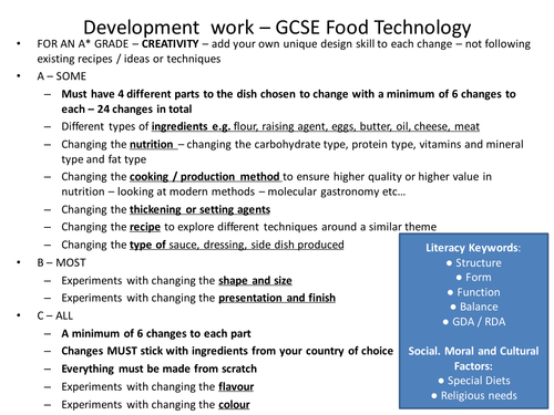 Food technology coursework example