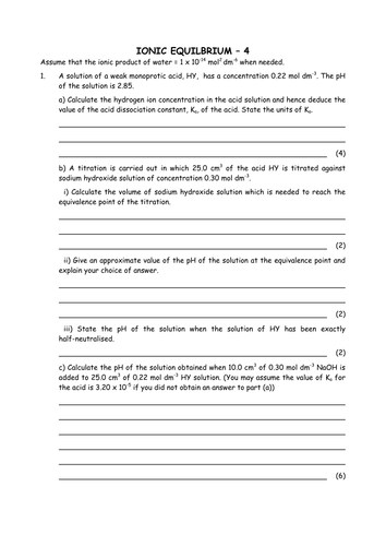 Chemistry: Equilibrium Reactions and pH curves | Teaching Resources