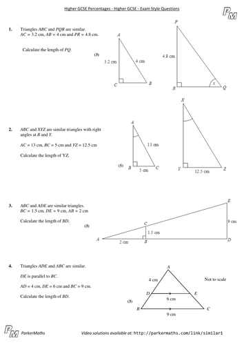 Printables Similar Shapes Worksheet similar shapes higher gcse exam style questions by parkermaths teaching resources tes