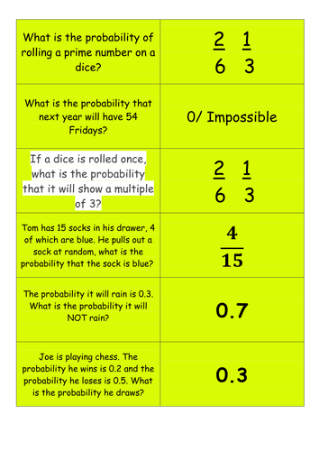 year 7 probability lesson teaching resources