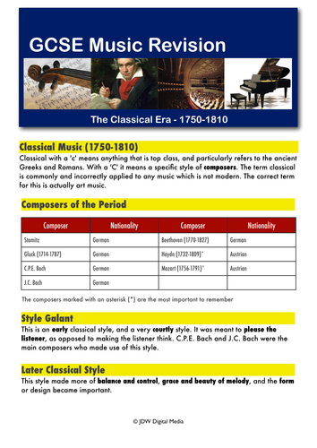 Classical Music - Revision Guide | Teaching Resources