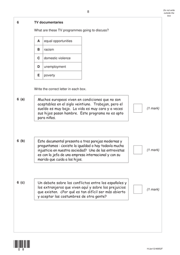 AQA GCSE Spanish Past Paper Questions Social Issues Teaching Resources