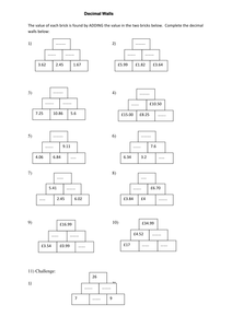 Adding and Subtracting Decimals Revision Race, Tarsia & Pyramids by ...