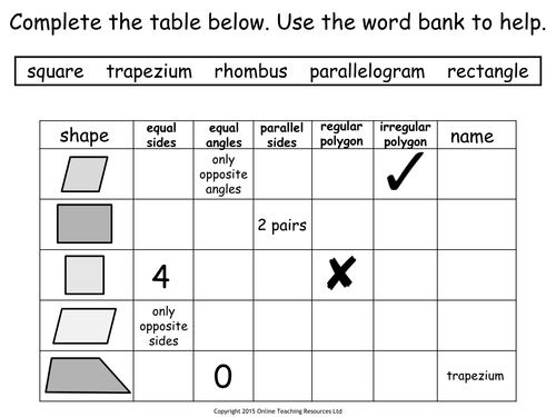 year 4 shape homework