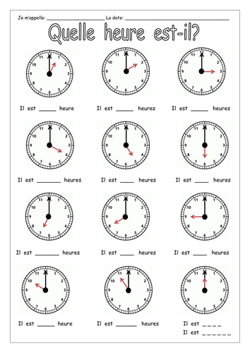 FRENCH TIME - Quelle heure est-il? Activity Booklet - Worksheets ...