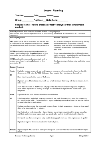 Storyboarding Lesson and Activities