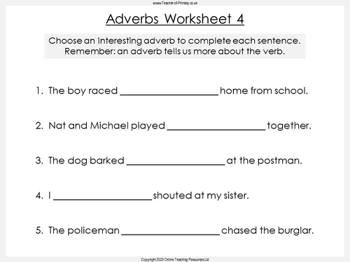 ks2 adverbs worksheet