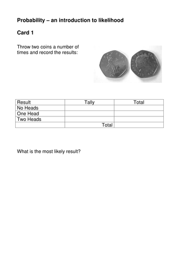 Probability at KS3 or Foundation Tier GCSE. Experiment/data cards, true ...