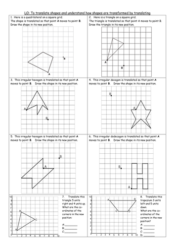 3 differentiated worksheets Y6 translating translation transforming