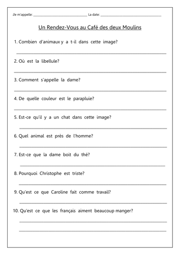 Un Rendez Vous Au Cafe Des Deux Moulins Teaching Resources