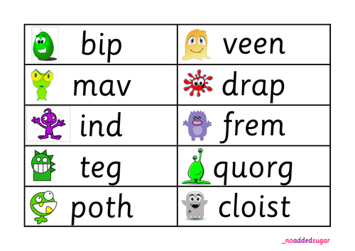 phonics phase 6 worksheet Pseudo Alien (fake/nonsense) words   Practice  Phonics  Screening