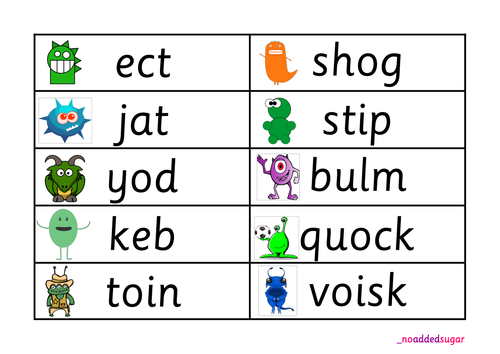 worksheets phase 5 phonics (fake/nonsense) words   Phonics Screening Pseudo  Practice  Alien