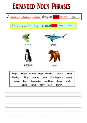 writing booster expanded noun phrases description narrative teaching resources