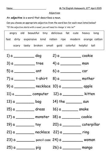 adjective worksheet pack teaching resources