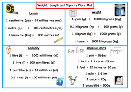 Maths Measurement Conversion Place Mat (kg,g,l,ml,cm,km,m,mm ...