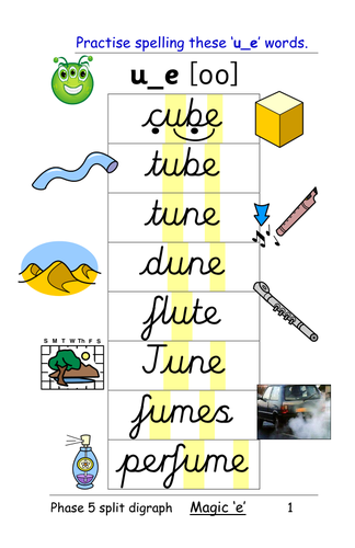 phase 5 u e grapheme magic e split digraph table cards