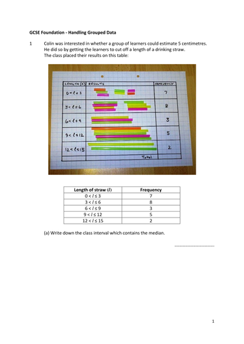 KS3/KS4. Averages of grouped data. Data in class intervals. Practical ...