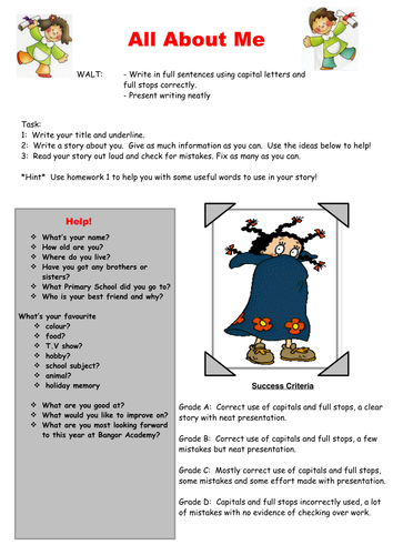 All about me writing prompts image