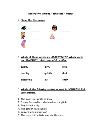 Writing Skill Grade 1 Picture Composition 7 Five Senses Activities Descriptive Writing 