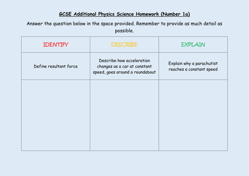 15 Additional Physics Homework Task sheets