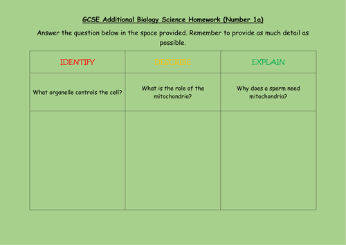 15 Additional Biology Homework Sheets