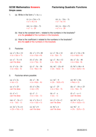 algebra ans.docx  worksheet equations graphs  and overview ks4 factorising Worksheet  quadratic