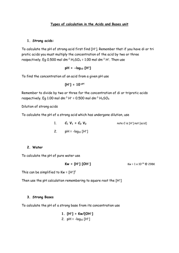 A2 acid base calculations | Teaching Resources